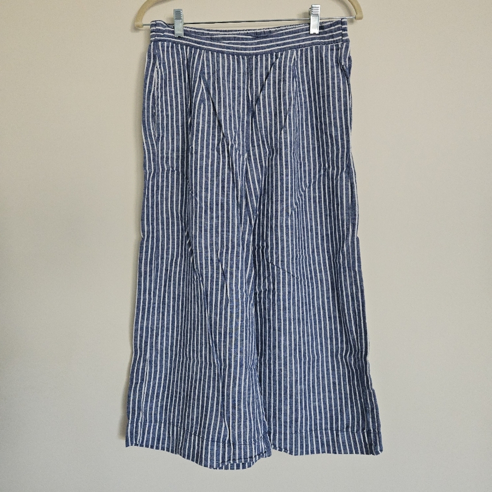 Beach Lunch Lounge Striped Cotton Linen Blend Wide Leg Pants S Small Summer